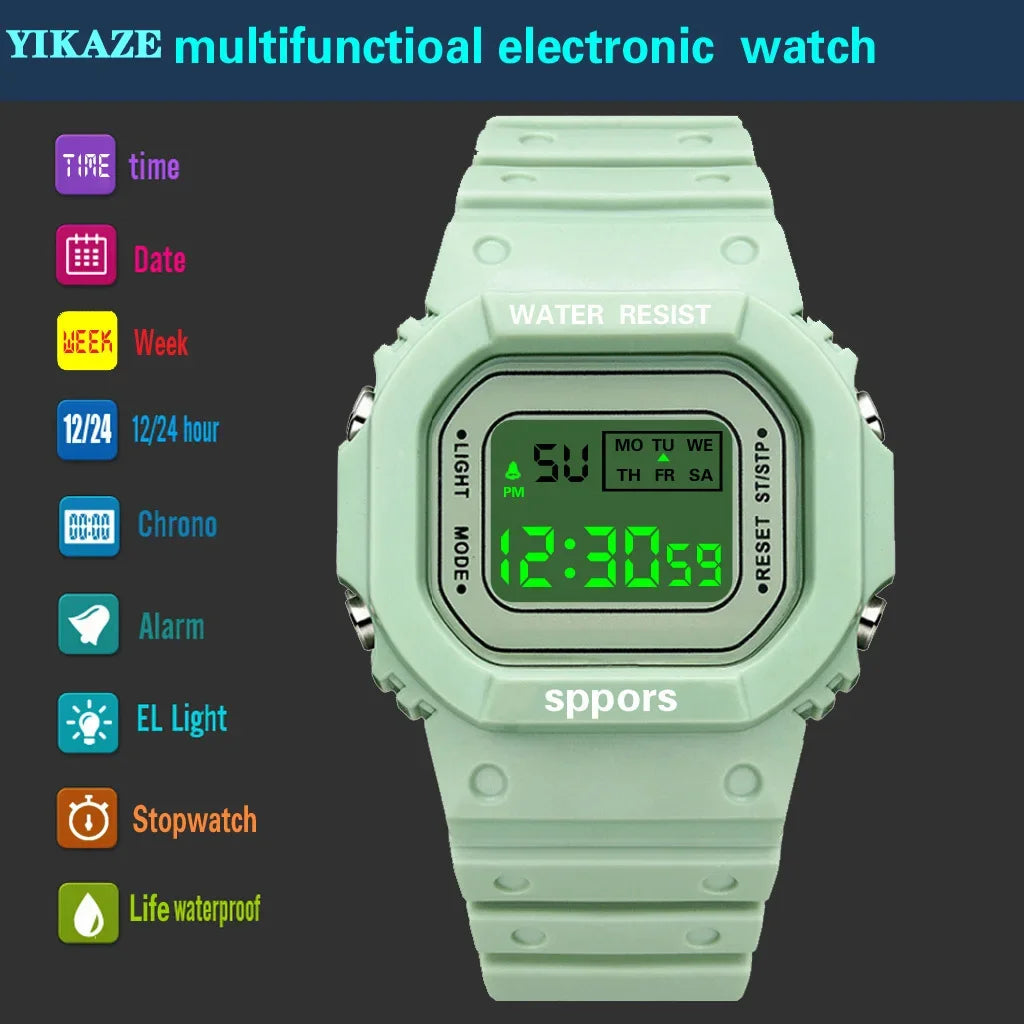 Sports Watch Boys Girls Student LED Electronic Watch Colorful Men Women Square Digital Watches Waterproof Rubber Clock