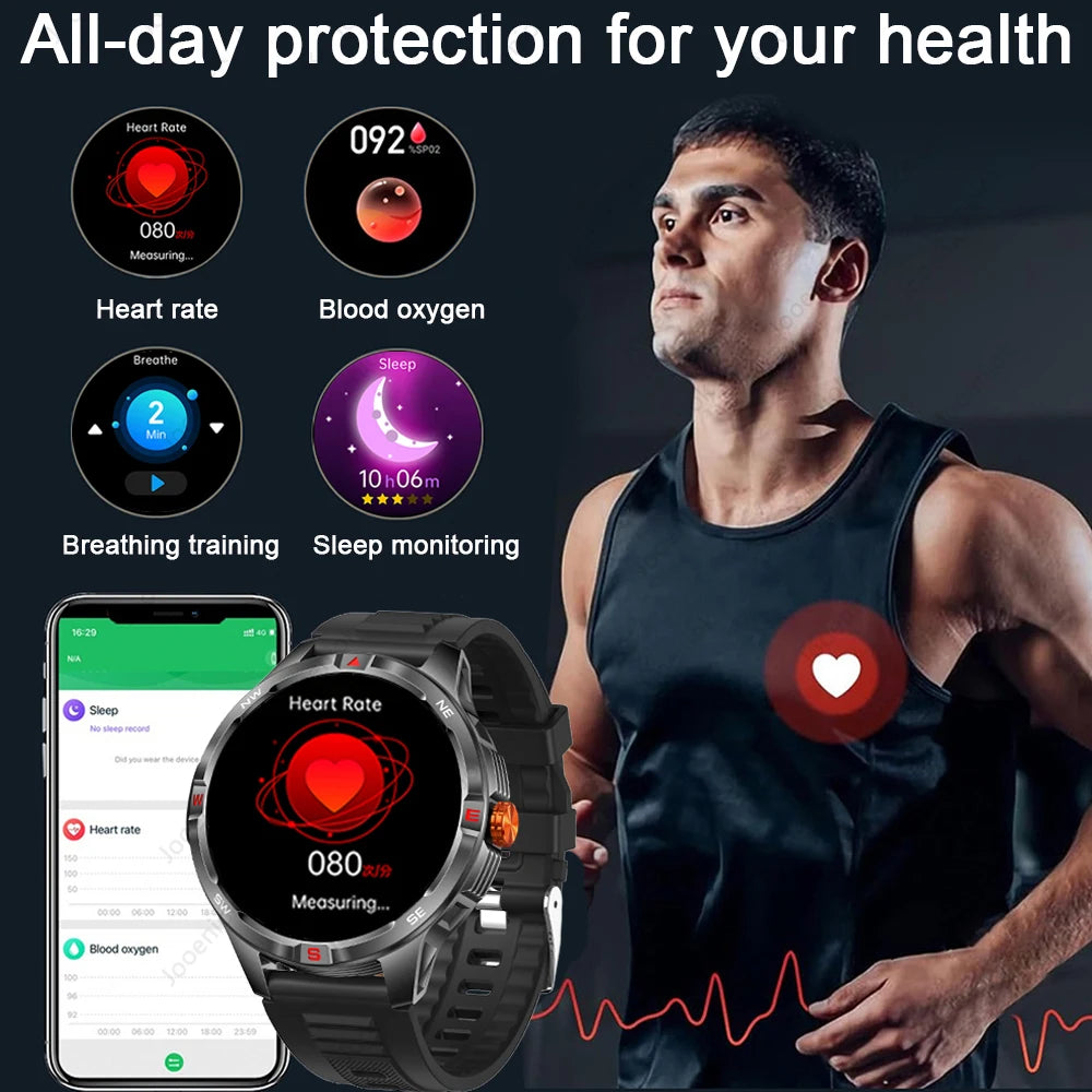 1000mAh Battery Military Smart Watch Men 5ATM Waterproof GPS Compass BT Call AMOLED HD Sports Android IOS Smartwatch 2026 New
