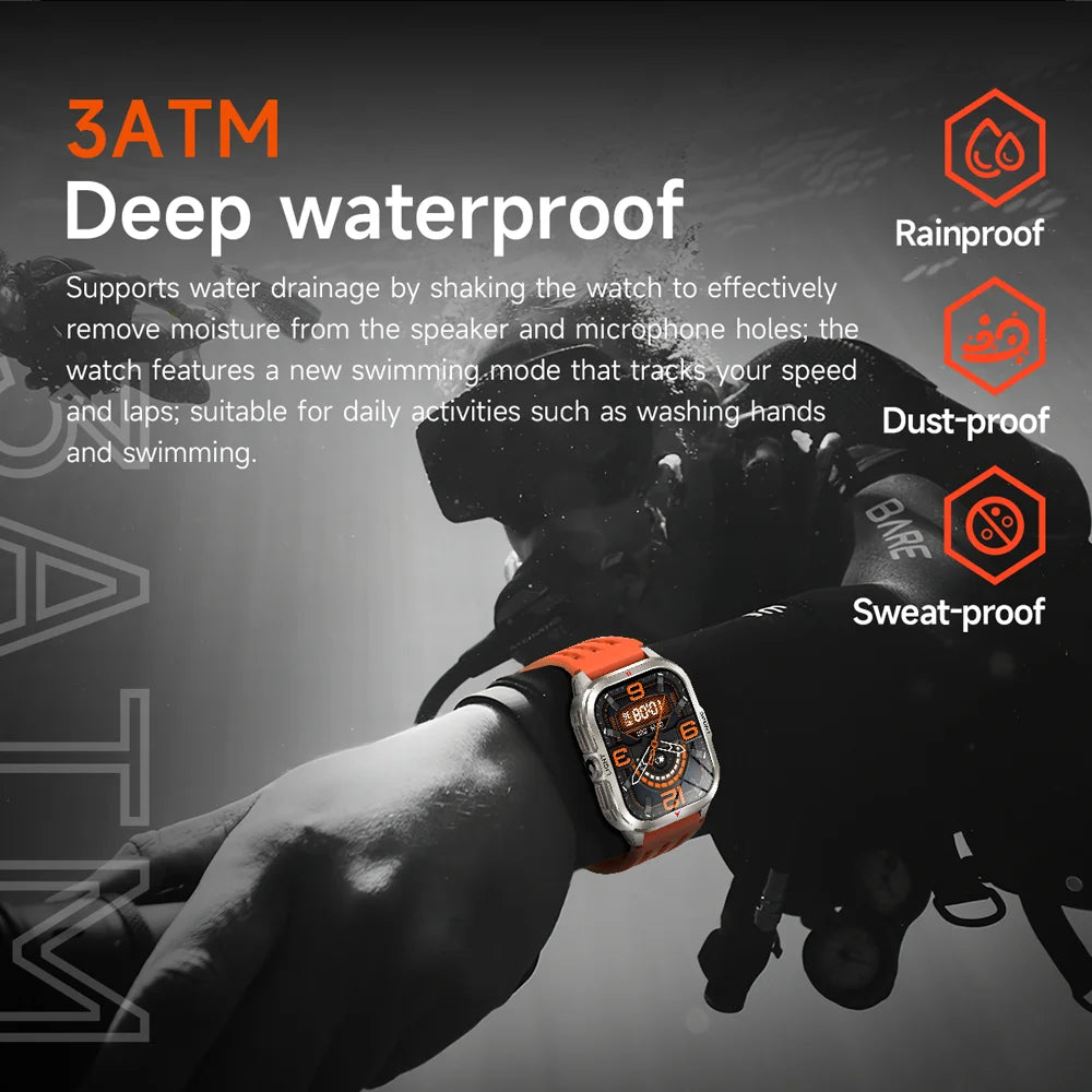 Outdoor Smart Watch Men 2.01"HD 240*296 Screen 3ATM Waterproof Flashlight 400mAh Battery Outdoor Sport BT Call Smartwatch New
