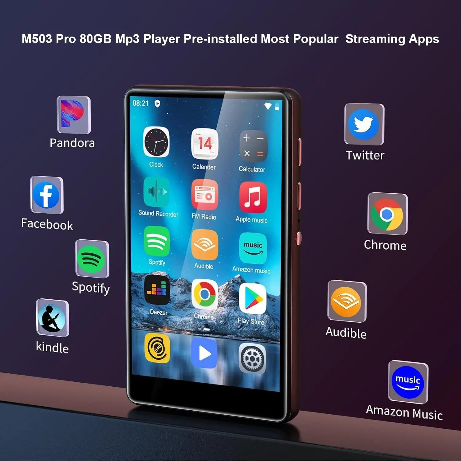80GB (64GB+16GB) MP3 player for Android with Bluetooth and WiFi, 4.0-inch full touch screen Built-in speakers, browser support