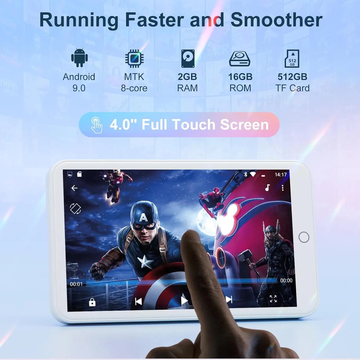 MECHEN Android 9.0 with Bluetooth and WiFi MP3 MP4 Player，with Spotify，Audible，Pandora， Up to 512 GB (White)