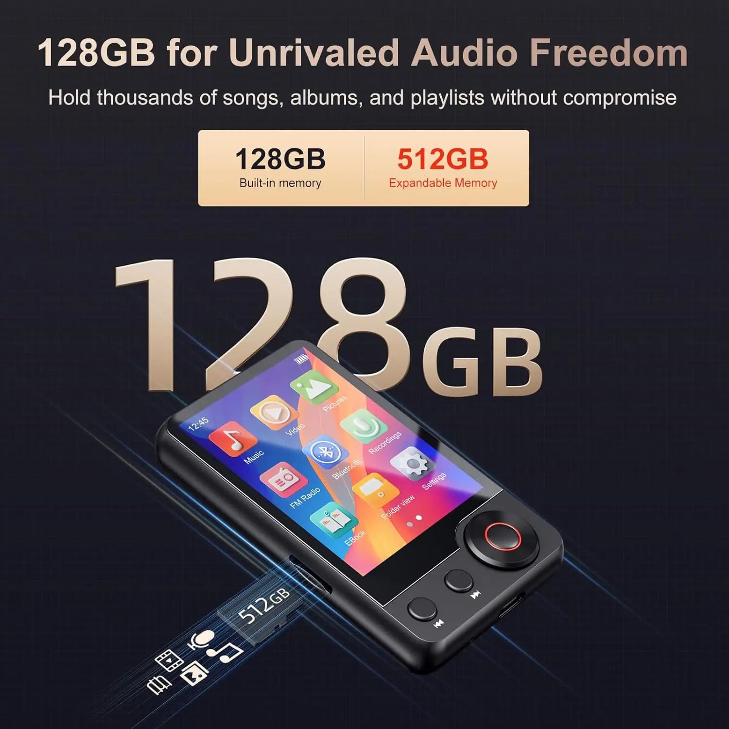64GB/128GB MP3 Player with Bluetooth MECHEN Portable MP3 Touch Screen Music Player with HiFi Speaker, 2.4" Screen，up to 512GB