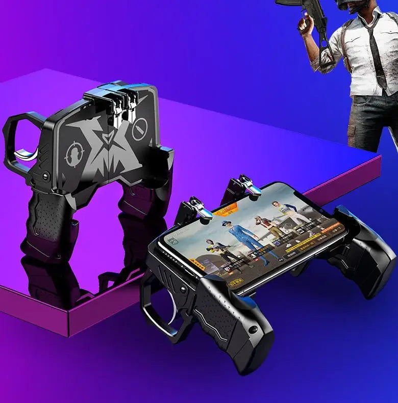 K21 PUGB Mobile Controller Four Fingers Gamepad Metal Trigger Shooting Free Fire Gamepad Joystick for IOS Android Phone