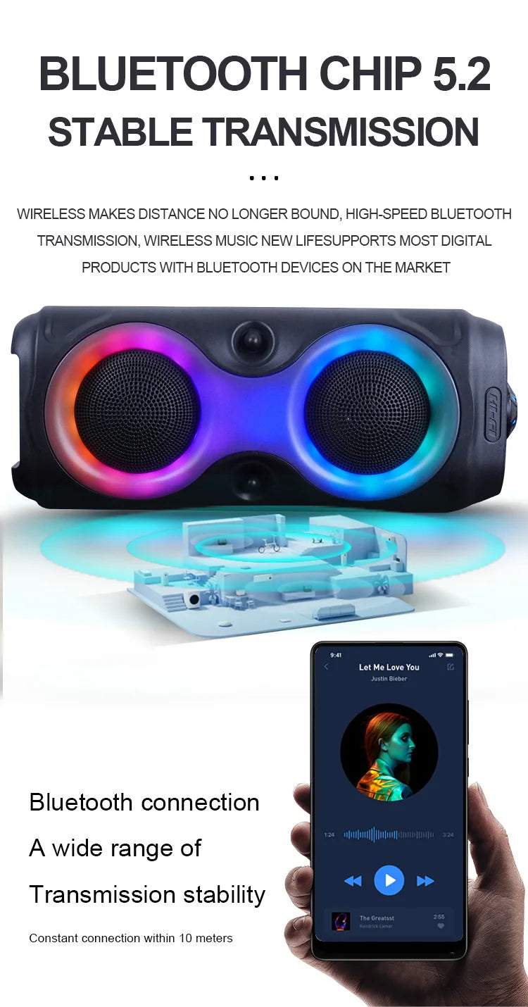 High Power caixa de som Bluetooth Speaker Outdoor Wireless Column Portable Audio for pc Music Center Subwoofer FM