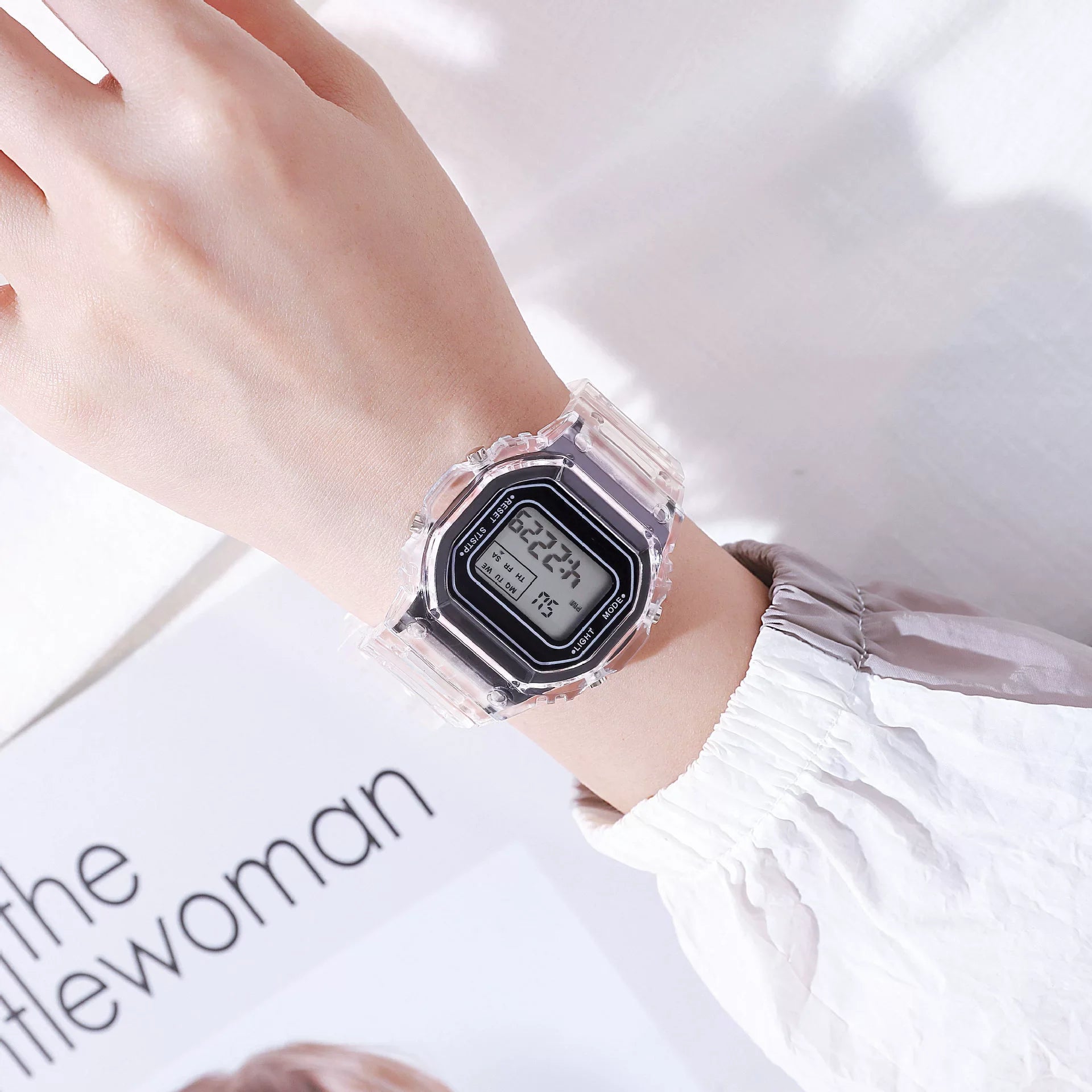 Sports Electronic Watch Men and Women Square Junior High School High School Students White LED Digital Watches