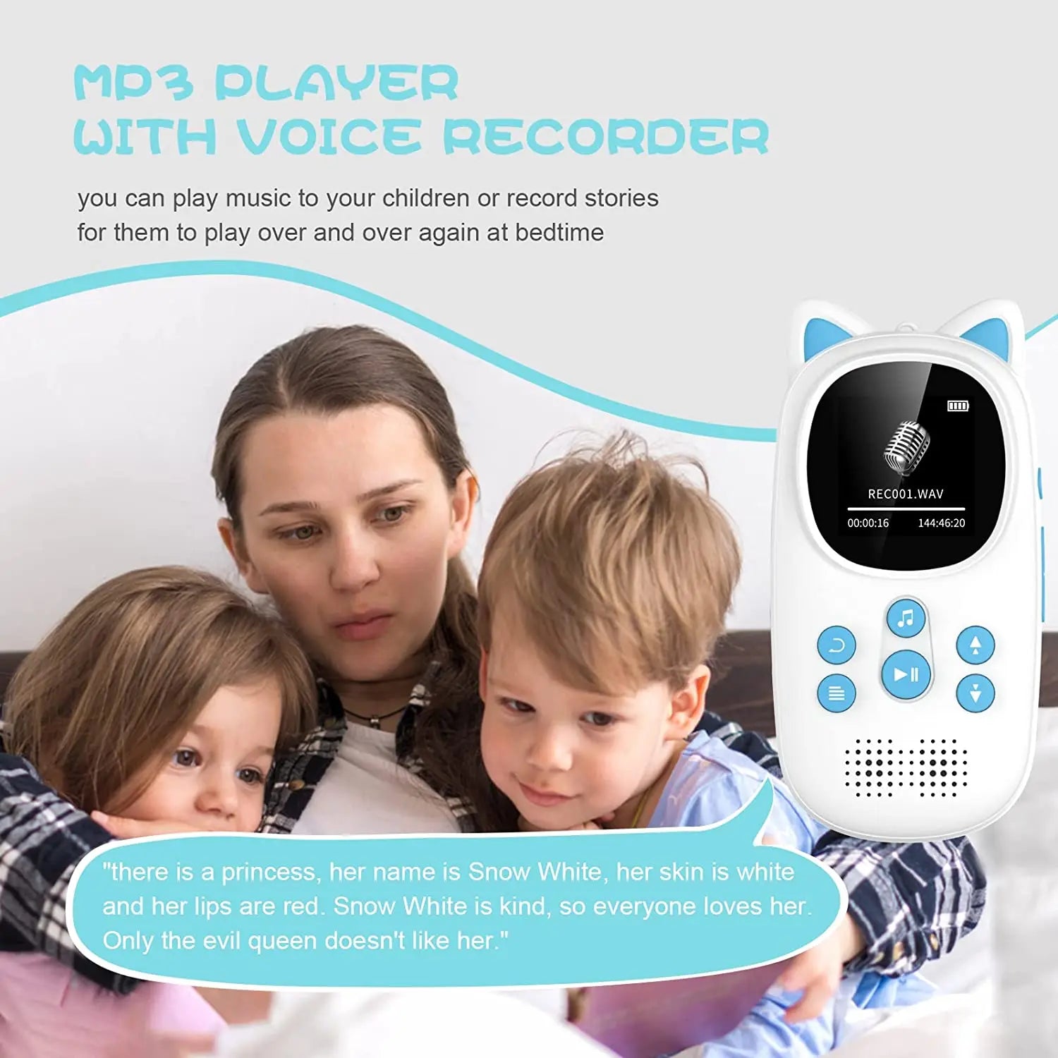 32GB MP3 Player for Kids, With Bluetooth 5.0 ,  FM Speaker, Voice Recorder,  Up to 128GB, Lanyard Headphone Included