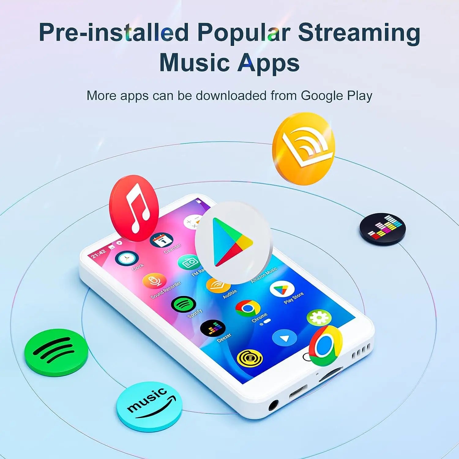 MECHEN Android 9.0 with Bluetooth and WiFi MP3 MP4 Player，with Spotify，Audible，Pandora， Up to 512 GB (White)