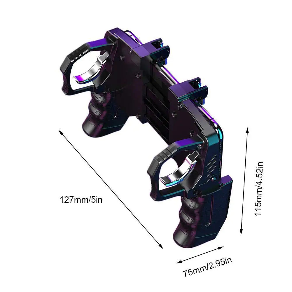 K21 PUGB Mobile Controller Four Fingers Gamepad Metal Trigger Shooting Free Fire Gamepad Joystick for IOS Android Phone