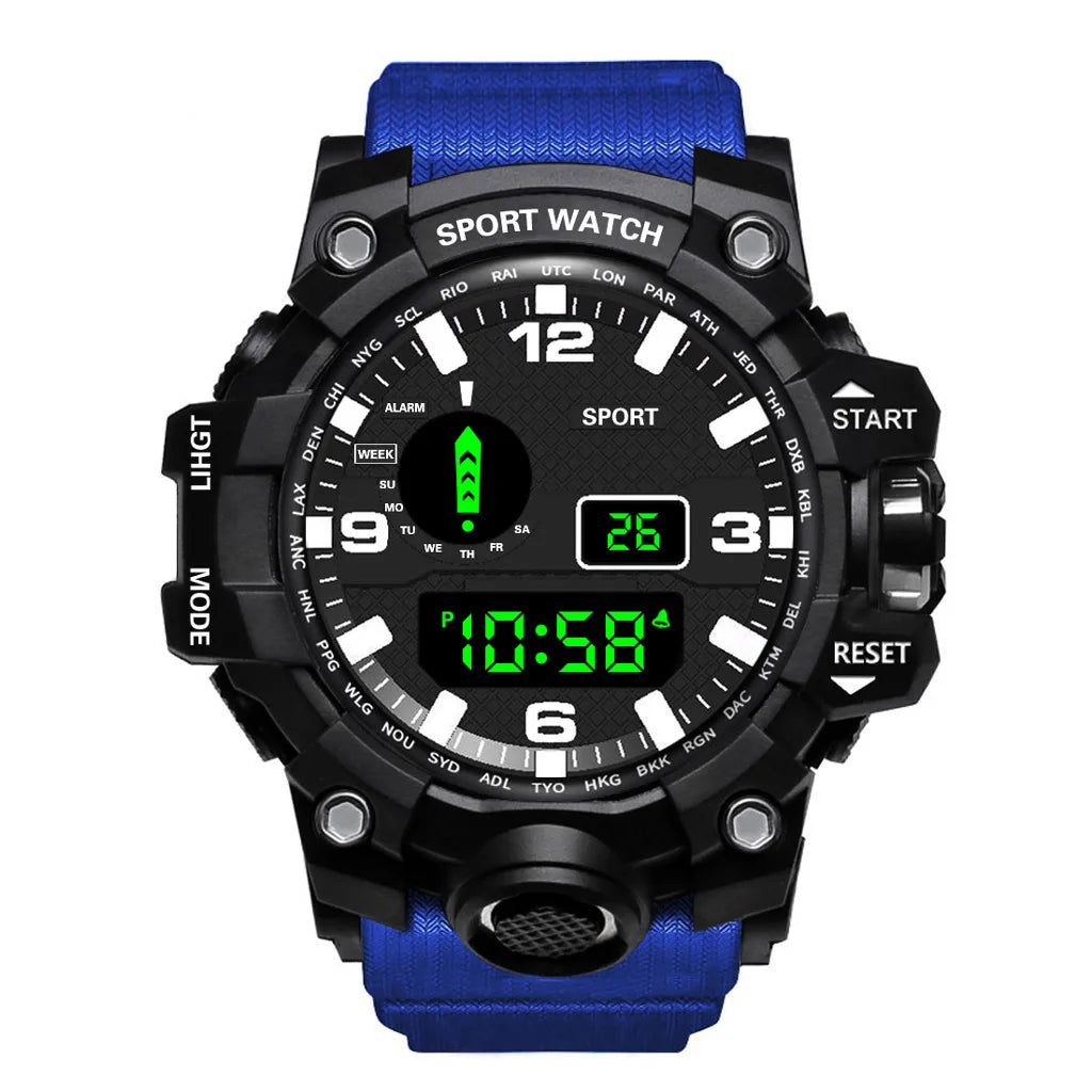 Men's Watch Fashion Sports Electronic Wristwatch Large dial Multifunctional Waterproof Luminous Alarm Kids Male's Military Watch