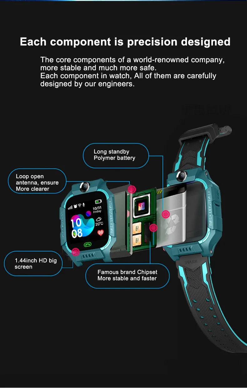 Q19B Children Kids Smart Watch SOS Phone Call Location Tracker Anti-Lost Camera Touch Screen Waterproof Student Wristwatch