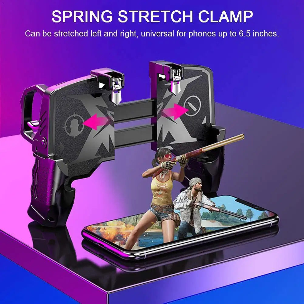 K21 PUGB Mobile Controller Four Fingers Gamepad Metal Trigger Shooting Free Fire Gamepad Joystick for IOS Android Phone
