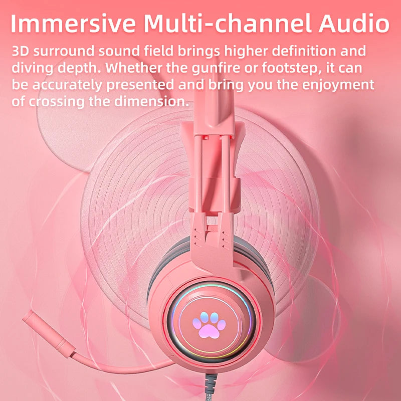 pink Gaming Headset for PC, PS4, PS5, Laptop 3.5mm Noise Reduction with Mic Noise Cancelling, LED Light for Girls, Women