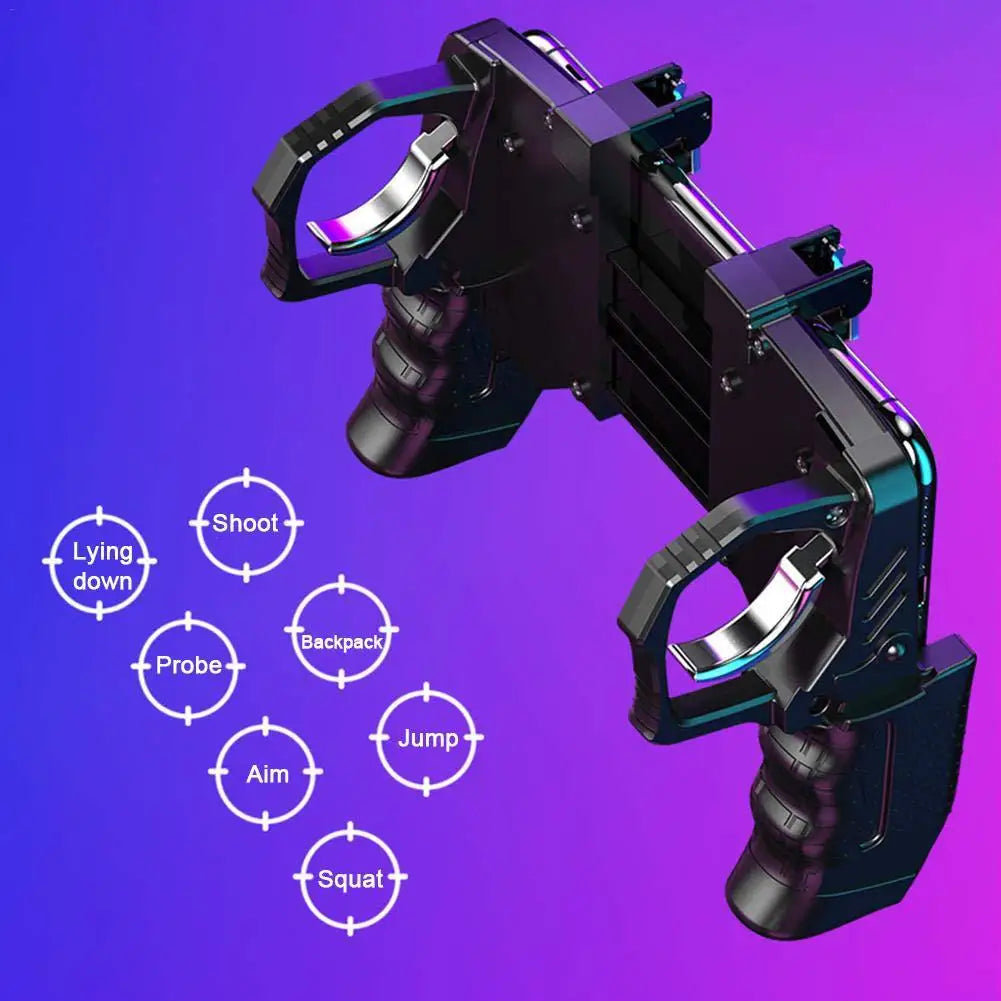 K21 PUGB Mobile Controller Four Fingers Gamepad Metal Trigger Shooting Free Fire Gamepad Joystick for IOS Android Phone